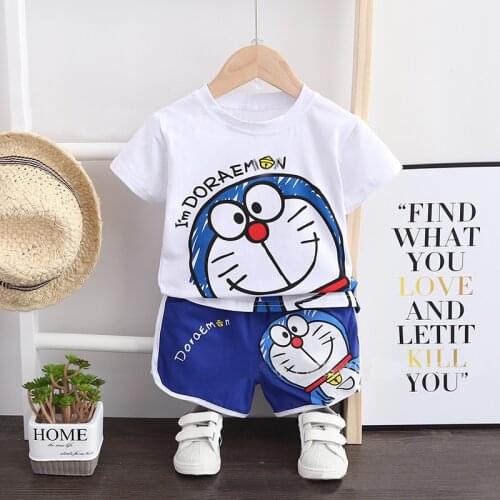 Summer Baby Boy Girl Cartoon Clothes Outfit Suit Cute Children Cotton 1 2 3 4 Years Kids Boys Sets T-shit+ Shorts