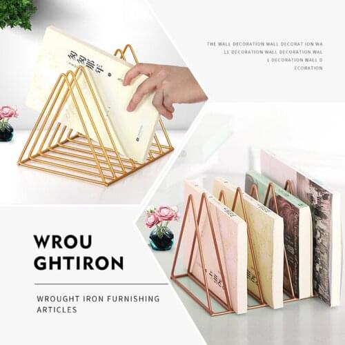 Metal Magazine Rack Triangle Bookshelf Wrought Iron Magazine Holder Desktop Storage Decorative Book Stand GDeals