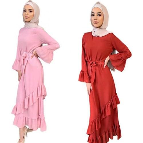 Muslim Woman Kimono New Style No Headscarf Womens Chiffon Stitching Pleated Long Dress Worship Service Arab Jalabiya 2021