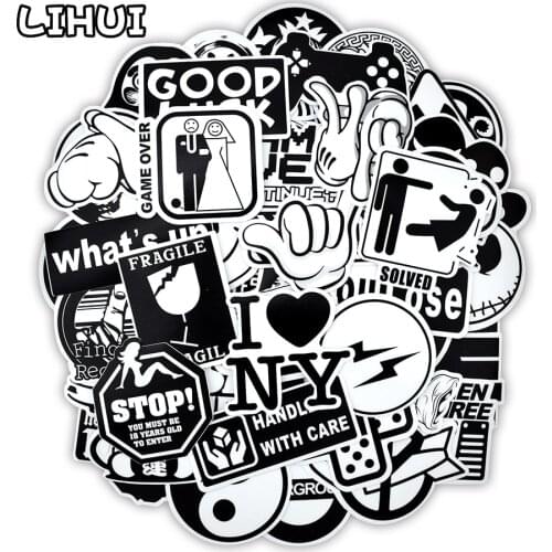 100 PCS Cool Transparent Black and White Sticker Toys for Children Graffiti Rock Brands Stickers to DIY Laptop Guitar Suitcase