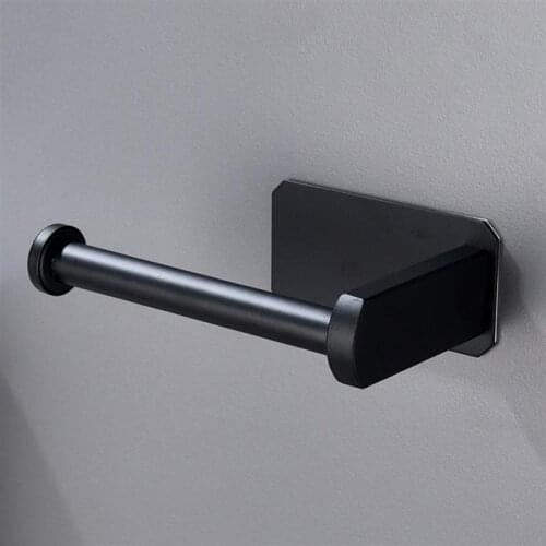 No Holes Roll Paper Holder Stainless Steel Paper Towel Rack for Bathroom Black
