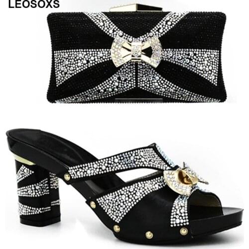 New Arrival Italian Matching Shoe and Bag Set for Wedding Nigerian Women Wedding Shoes and Bag Set Decorated with Rhinestone