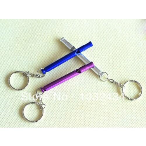 Wholesale 72 Safety Survival kit Emergency Whistle Key Chain Aluminum Alloy Metal Camping Tools- Free Shipping