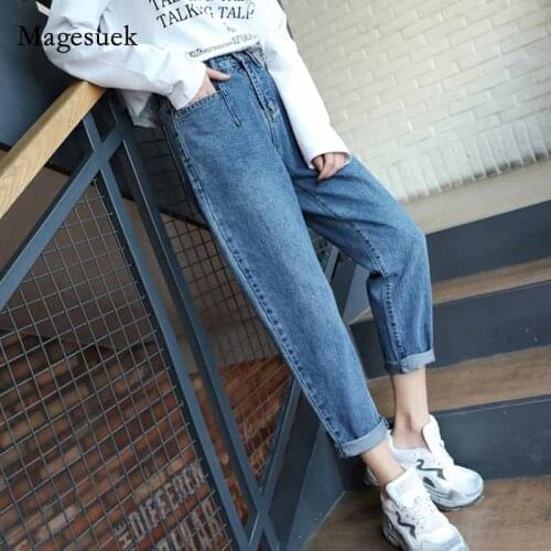 Autumn High Waist Jeans for Women Femme 2020 New Deep Blue Slim Denim Jeans Casual Harem Trousers Capris Mujer Pantalones 10729