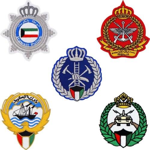 Kuwait flag crow police embroidered biker motorcycle patches for vest hat jeans hook backing