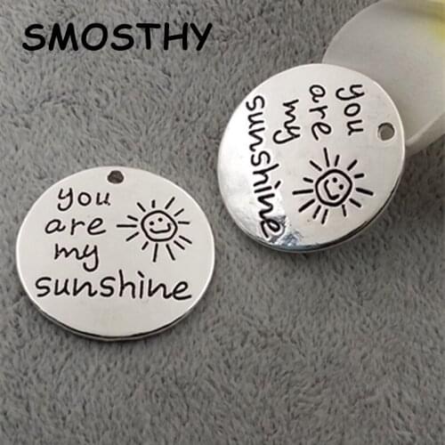 20pcs high alloy 28mm you are my sunshine charm DIY Smile on the Sun circular pendant jewelry ornament SMC081