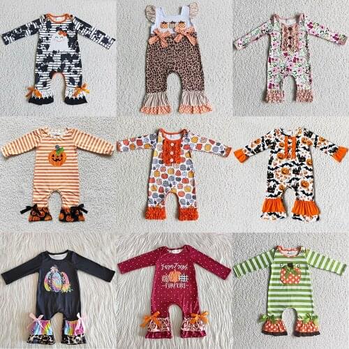 Hot Sale Kids Designer Clothes Girls Rompers Halloween Kids Baby Rompers Long Sleeve Fall Fashion Baby Clothing Pumpkin Romper