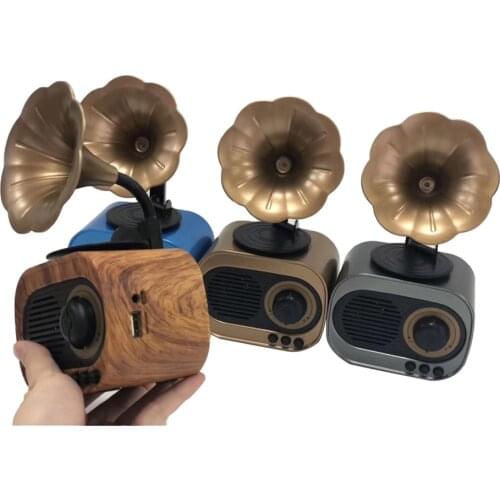 Retro Phonograph Style Bluetooth Speaker Wireless Stereo Subwoofer Music Box Wooden Speakers With Mic FM Radio For Phone