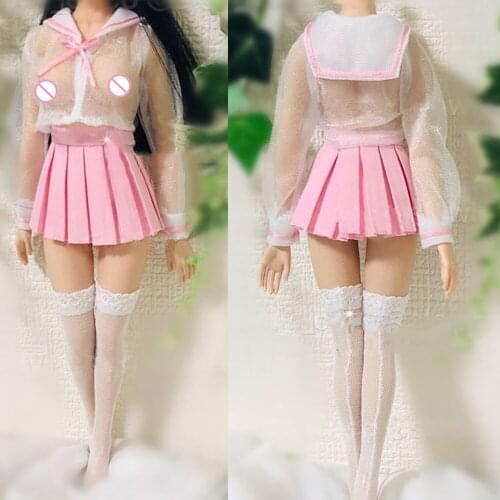 Pink Color 1/6 Sexy Female Girl Clothes School Uniform Outfit Student Skirt Sailor Suit Snow Yarn Top Model for 12'' Body