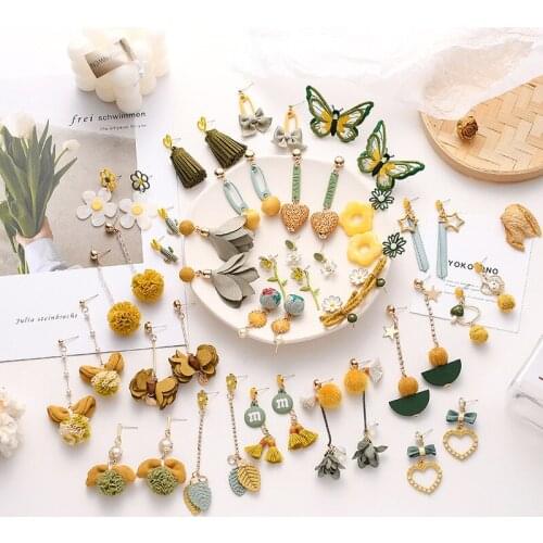 Minar Multiple Fairy Yellow Green Butterfly Flower Earrings for Women Yarn Arcylic Resin Cloth Geometric Dangle Earrings Gifts