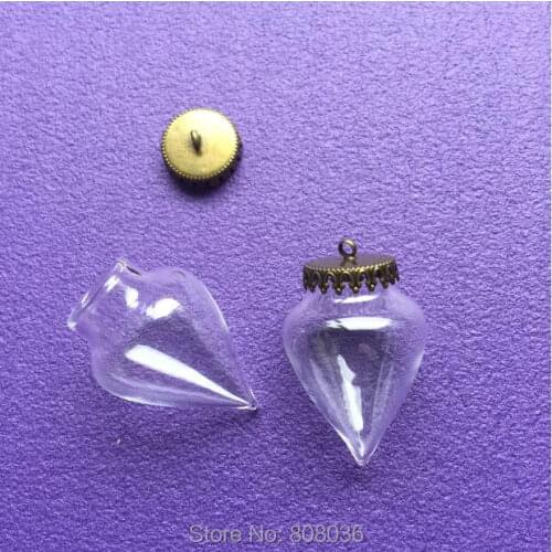 100pcs 38x25mm 15mm mouth open tear drop glass globe orb clear bottle pendant with silver/bornze teeth tray jewelry necklace