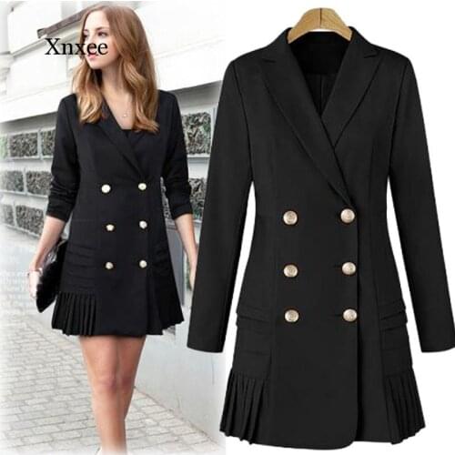 Stylish Slim Lapel Long Sleeve Double Breasted Pleated Long Suit Coat