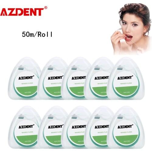 10 Rolls AZDENT Dental Flosser 750D Oral Hygiene Teeth Cleaning Mint Flavor with Wax 50m/Roll Green Color with Box