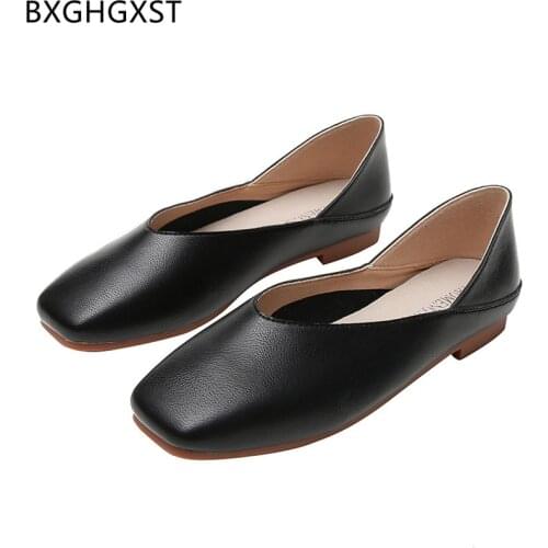 Leather Boat Shoes Women Square Toe Slip on Shoes for Women 2021 Loafers Casual Flats Shoes Woman Chaussure Femme Luxe Marque
