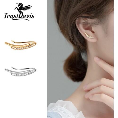 TrustDavis Real 925 Sterling Silver Fashion Camber Stick CZ Hook Earrings For Women Party Anti-allergy Fine S925 Jewelry DB1213