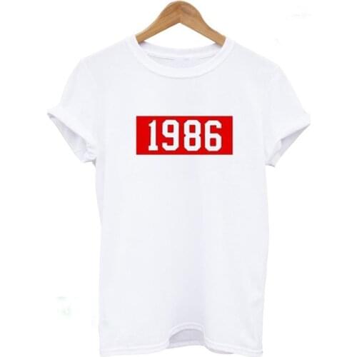 Summer Style Tops Tumblr Graphic Outfit Womens Clothes Girls T Shirts 1986 Font Tshirt Red Letter Print T-Shirts