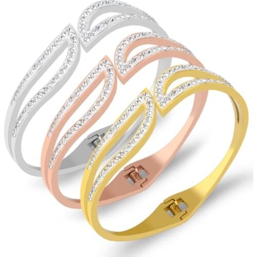 Geometry Zirconia Crystals Bracelet & Bangle For Women Rhinestone Bangles Stainless Steel Pulseiras Wedding Jewelry Bijou Gift