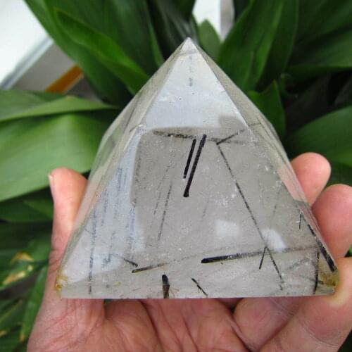 Zeldzame Natuurlijke "Zwarte Toermalijn Haar" Quartz Crystal Piramide Healing 45-50 Mm
