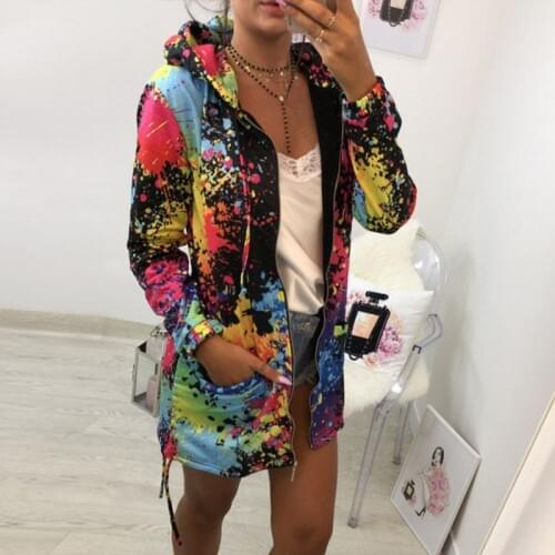Women Long Sleeve Hooded Jacket 2019 Autumn Spring Long Sleeve Hoodies Floral Printed Jacket Elegant Woman Coat Outwear Overcoat