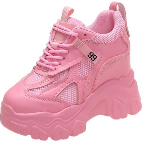 2020 Spring New Womens Height Platform Chunky Sneakers Fashion Women Wedge Increasing Thick Sole Shoes Woman Footwear 9cm