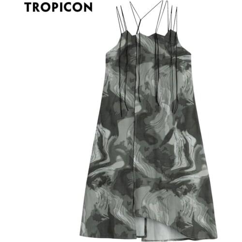 TROPICON Hand Painted Summer Slip Dresses For Women 2021 Casual Backless Designer Fashion Long Midi Spaghetti Strap Dress