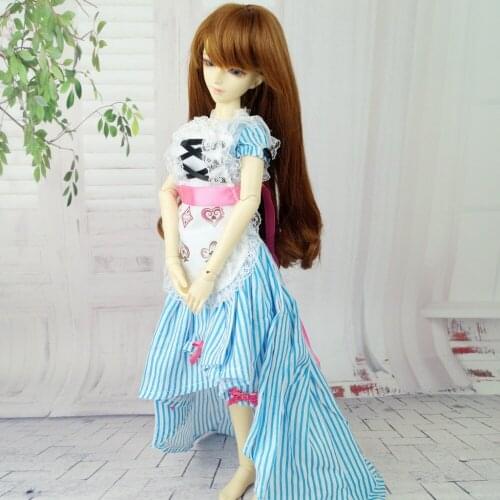 BJD Female Blue Long Dress Housemaid Wite Apron Outfits Clothing For 1/4 17" 44cm 1/3 24" Tall MSD DK DZ AOD DD