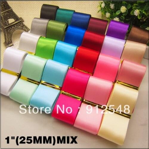 1"(25mm) SATIN RIBBON WEDDING PARTY TABLE ANNIVERSARY CAKE FLOWER DECORATING, 24 color mix,cs25025