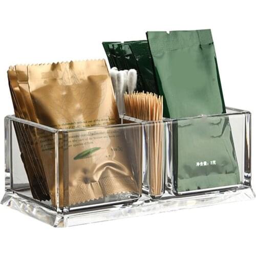 2 Lattices Clear Acrylic Tea Bags Holder Coffee Sugar Clear Organizer Box For Home Kitchen Sundries Storage Box