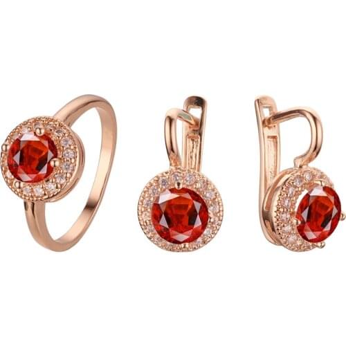 2021 Luxury Red Stone Jewelry Sets 585 Russian Gold Color Plating Women Jewelry Birthday Gift