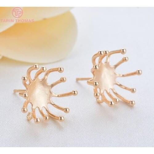 6PCS Head 12x8MM 24K Champagne Gold Color Plated Brass Flower Stud Earring Diy Jewelry Findings Jewelry Accessories