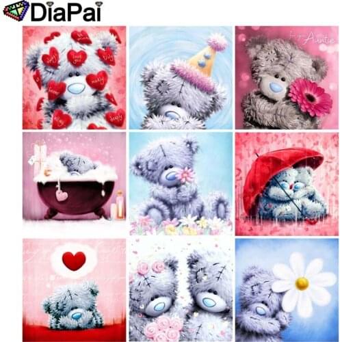DIAPAI 5D DIY Diamond Painting Full Square/Round Drill "Cartoon bear flower" 3D Embroidery Cross Stitch 5D Decor Gift