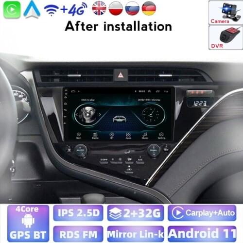 1024*600P Android 9.0 2G 32G Auto GPS Radio For Toyota Camry 8 XV 70 2017 2018 2019 Multimedia BT IPS Screen NO DVD Carplay SWC