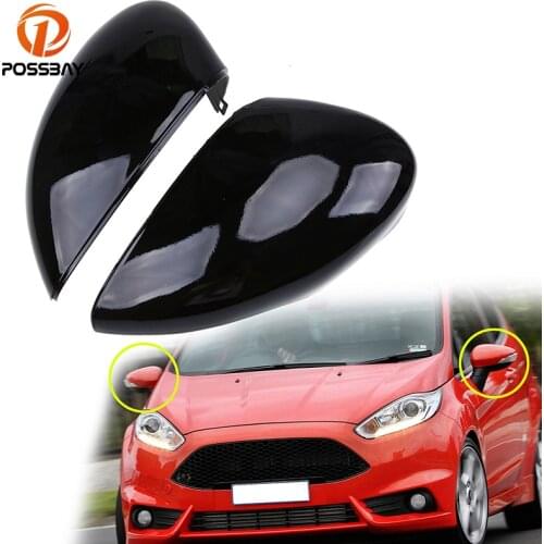 POSSBAY Gloss Black ABS Left/Right Car Rearview Mirror Cover Side Wing Cap for Ford Fiesta Hatchback W/ SIGNAL LAMP 2011-2017