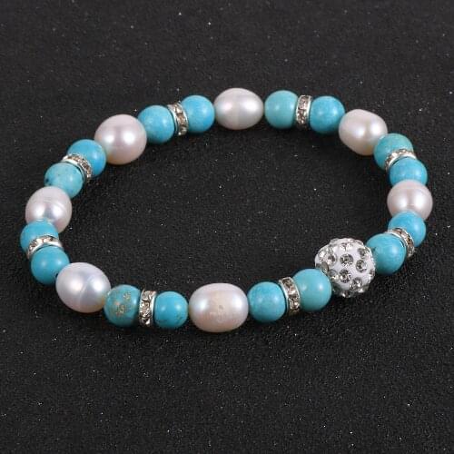 2020 Trendy Jewelry 10 Styles 8mm Natural Stone Freshwater Pearl Bracelet Women Girls Colorful Beads Rhinestone Charm Bracelets