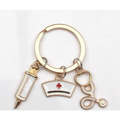 New Design Jewelry Doctor Medical Tools Stethoscope Syringe Key Ring Nurse Medical Student Gift Keychain Souvenir Charm Bag Car