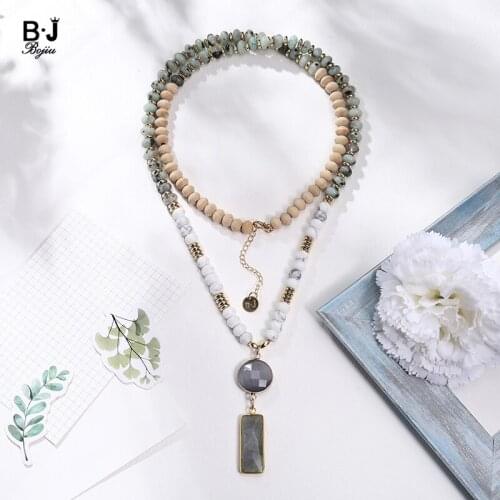 BOJIU Brand Beaded NecklaceS Women Neclaces Natural Stone with Cat eye pendant Necklaces NKS166