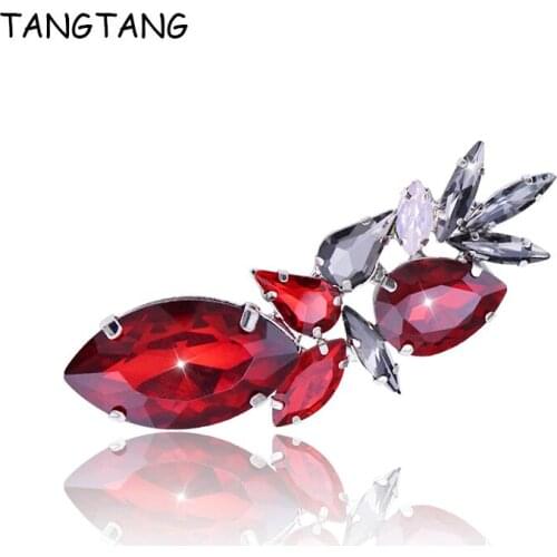 TANGTANG Original Design Unique Shiny Crystal Brooch Pin Deep Blue Red Colors Costume Jewelry Hair Accessories Clips New BH8356
