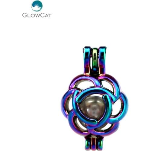 C215 5pcs/lot Rainbow Color 23mm Plant Flower Cage Pendant Pearl Locket Fairytale Party Essential Oil Diffuser