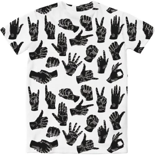 REAL American US SIZE Hands Print Sublimation Printing Plus Size 3XL 4XL 5XL 6XL Top T-Shirt