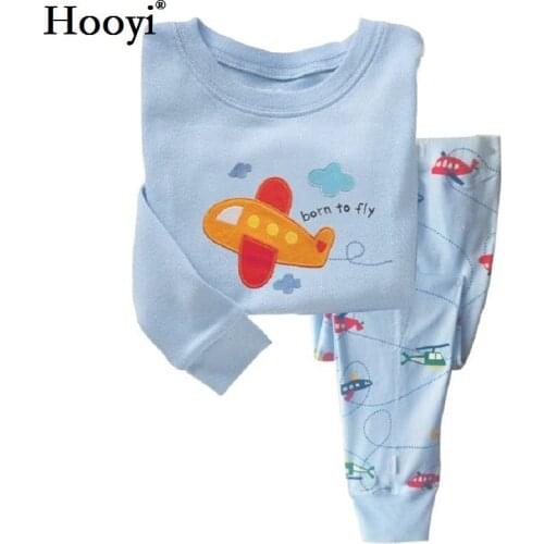 Hooyi Baby Clothes Suits Boys Pajamas 2 3 4 5 6 7 Years Fly Plane Fashion Toddler Nightgown Sleepwear Clothing Sets 100% Cotton