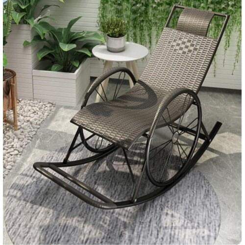 Summer Reclining Chair Rocking Chair Family Nap Lunch Chair Back Lazy Old Man Balcony Leisure Beach Rattan Chair Rattan Knitting