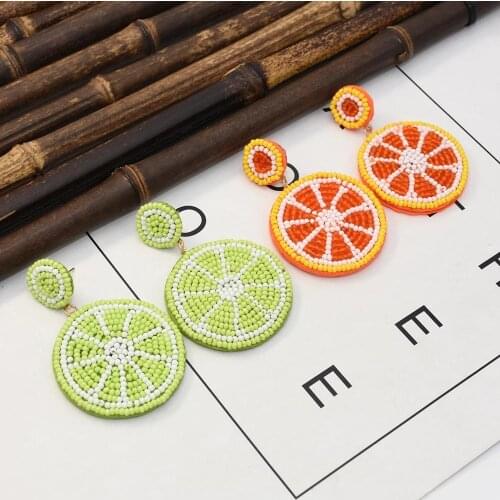 Summer cartoon Fruit Statement Earrings Women Lemon Watermelon Beads Drop Earrings Girls Party Night Club Pendientes Jewelry