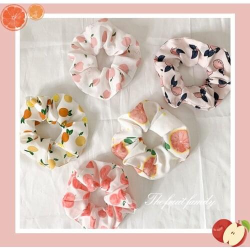 Summer Peach Scrunchies Ins Style Fresh Fruit Fabric Sweet Orange Lemon Hair Tie Simple Design Hair Ribbon Rope Hair Accessories