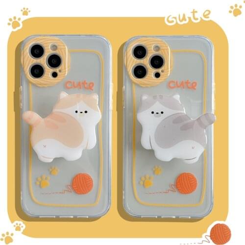 Kawaii Japanese Cartoon Animal Cat Bracket Phone Case For iPhone 12 11 Pro Max X Xs Max Xr 7 8 Puls SE 2020 Cases Soft TPU Cover