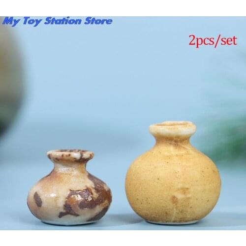 1/ 2pcs New 1:12 Dollhouse Miniature Retro Mini Ceramic Jar Earthen Jar Model Accessories Dolls House Accessories