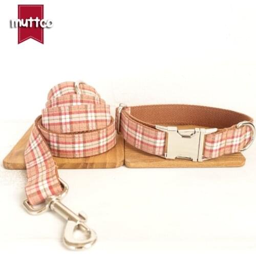 MUTTCO retailing durable soft dog accessory handmade cotton and nylon dog collars and leashes set THE ORANGE PLAID 5sizes UDC042
