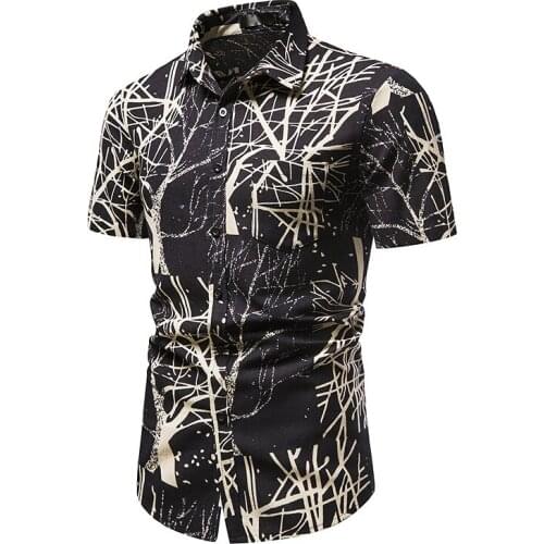 Vintage Branches Print Shirt Men 2021 Summer New Short Sleeve Hawaiian Shirt Mens Streetwear Harajuku Shirts Chemise Homme XXXL
