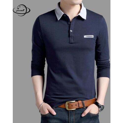 Yauamdb Men Polo Shirt Autumn Winter Size M-5xl Male Cotton Long Sleeve Casual Slim Turn-Down Collar Solid TOP Tee Clothes Y59