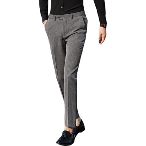 Pure Color Men Formal Suit Pants 2021 New Gray Business Trousers Slim Fit Style Size S M L XL XXL XXXL 4XL 5XL