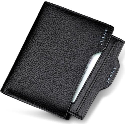 Men Wallet Luxury Genuine Leather Thin Wallet Small Slim Purse Male Mini Card Holder Coin Bag Portable Drivers License Zipper